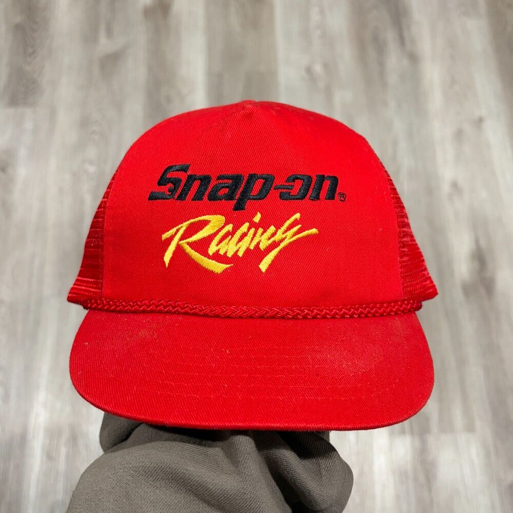 Vintage 80s Snap-On Racing Mesh Foam Trucker Hat Double Snapback Red